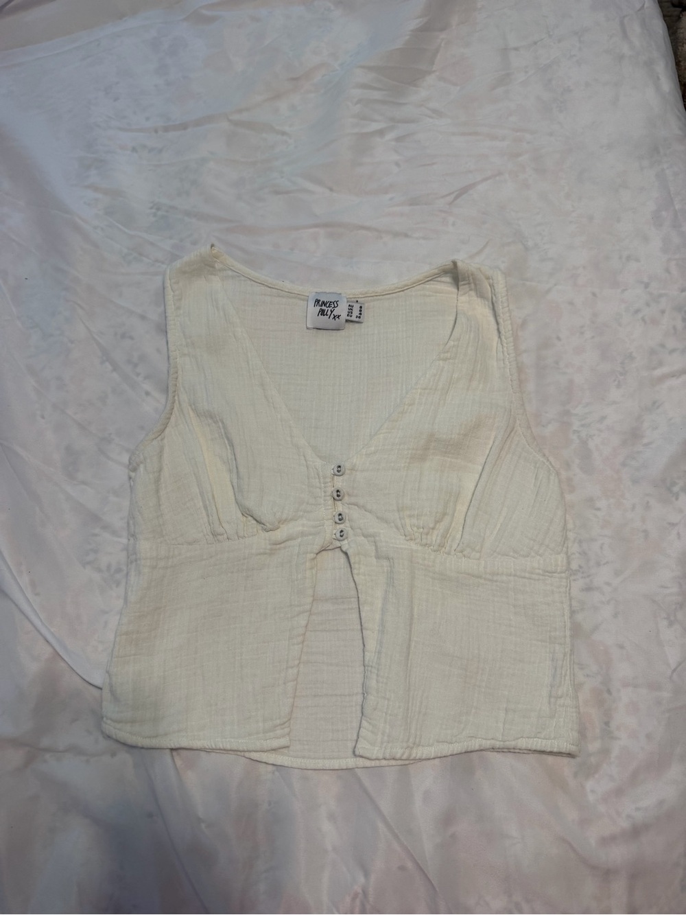 Princess Polly Cream Button-Front Cropped Tank
